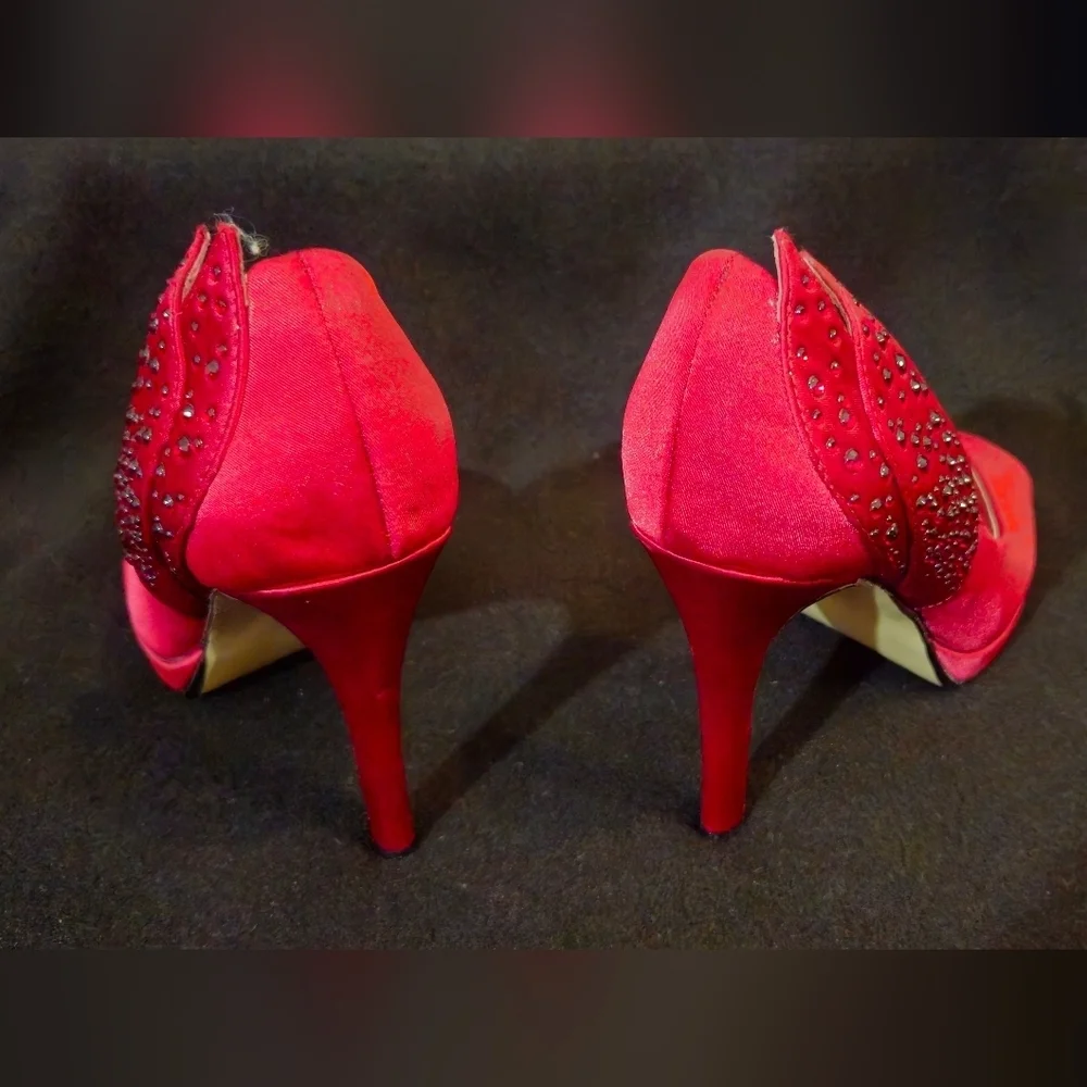 Caparros Red Rhinestone Peep-Toe Heels - Size 5B